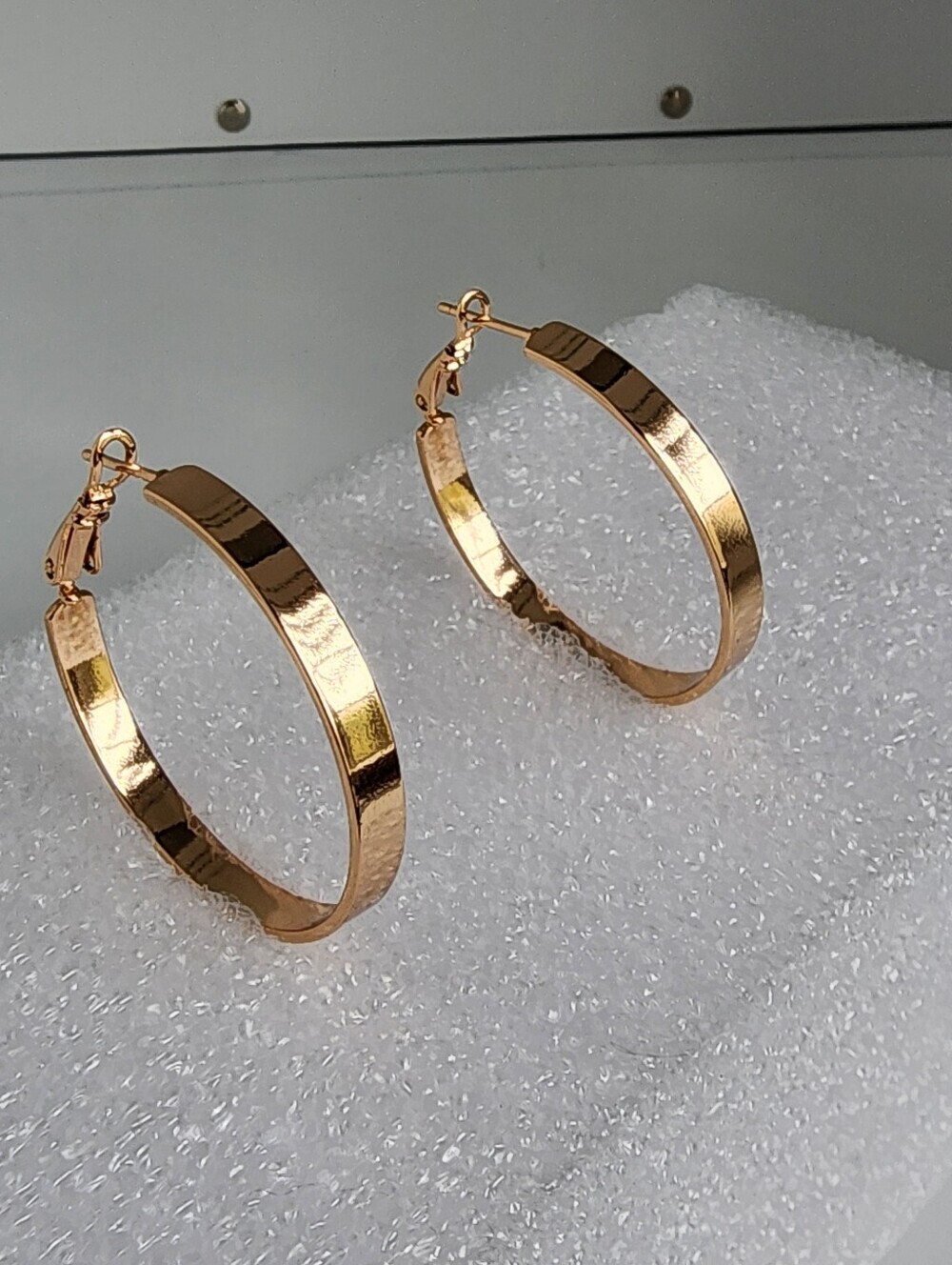 Rose Gold Plated Flat Hoop Earrings 30mm Minimalist Luxury Chic